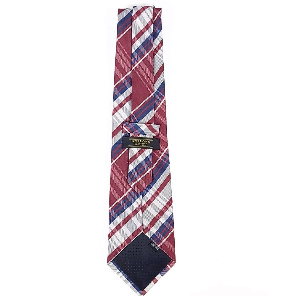Kai Long Mens‎ Silk Necktie Lot 3 Red Burgundy Plaid Geometric Hand Made Ties - Picture 12 of 13